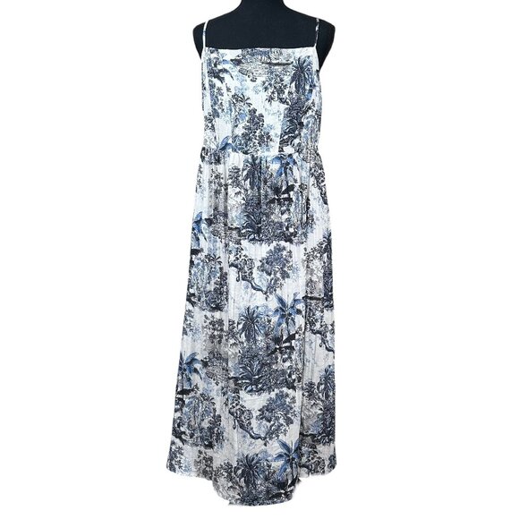 H&M NWT Cream Blue Black Animal Print Smocked Back Midi Dress Size XXL - Picture 3 of 13